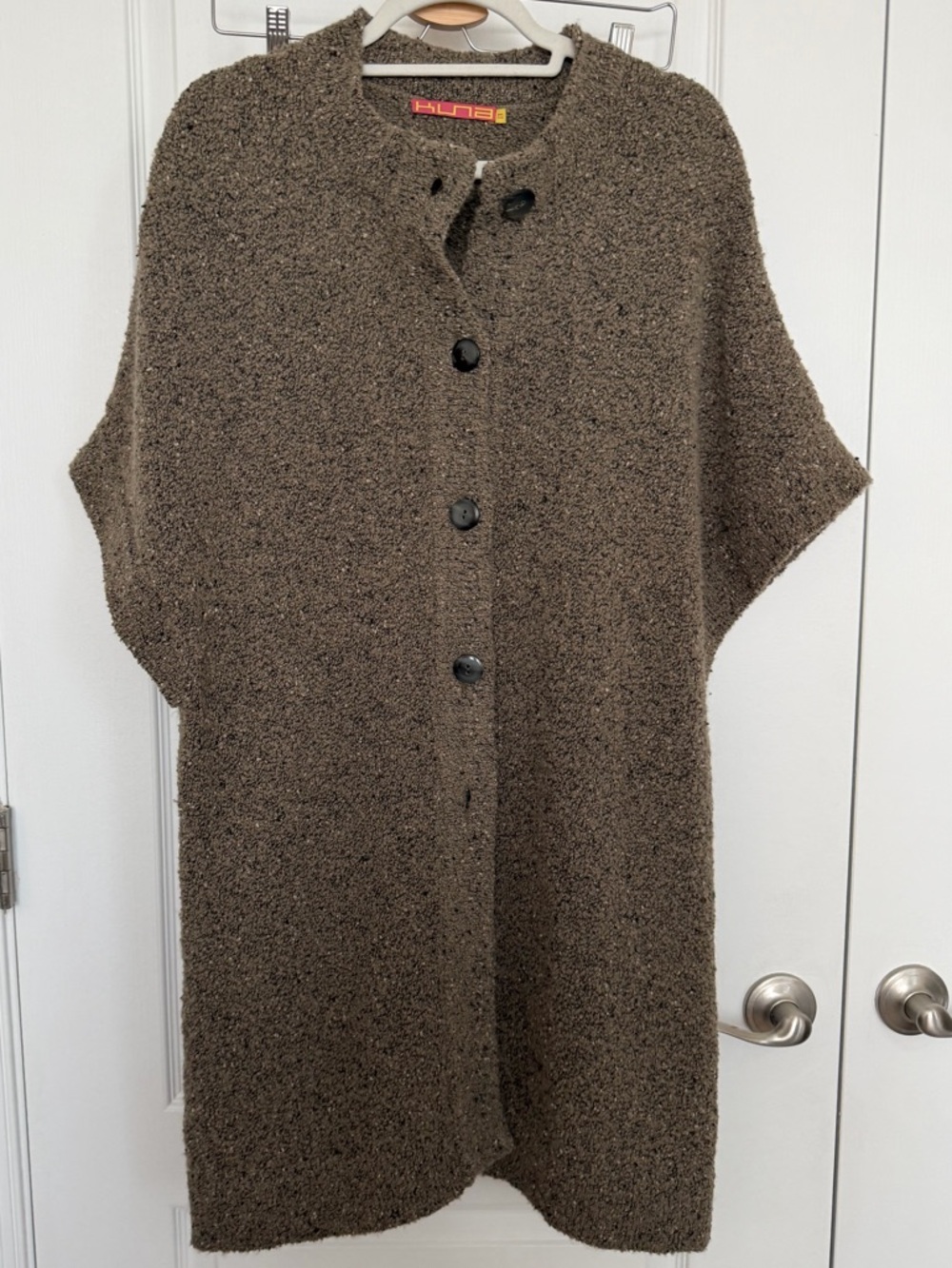 KUNA Tan / Brown Alpaca Blend Short Sleeve Longline Cardigan size Medium - Picture 1 of 3